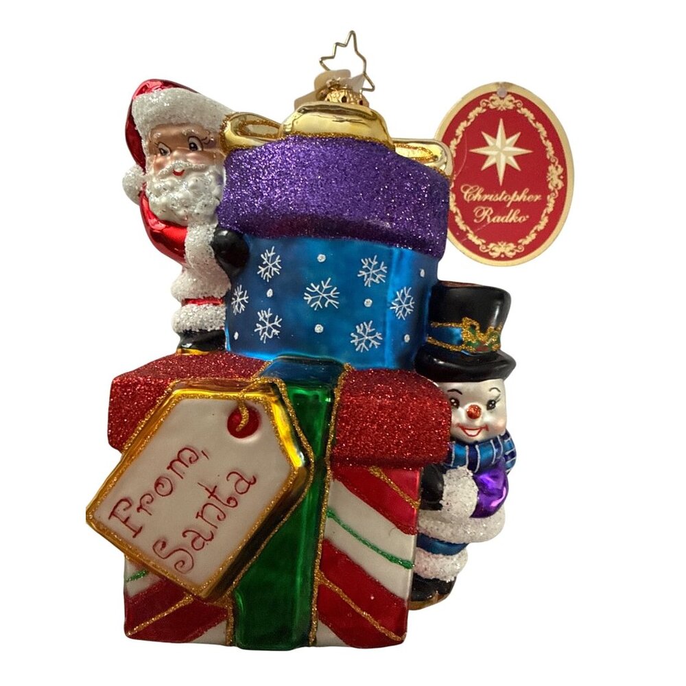 Vintage Christopher Radko Gargantuan Gift Christmas Holiday Ornament Blown Glass